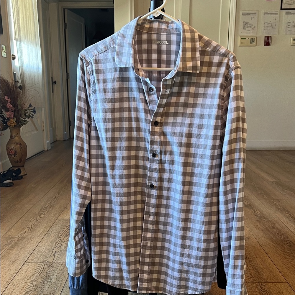 32 Degrees Men's Plaid Button-Soft - Gray and White